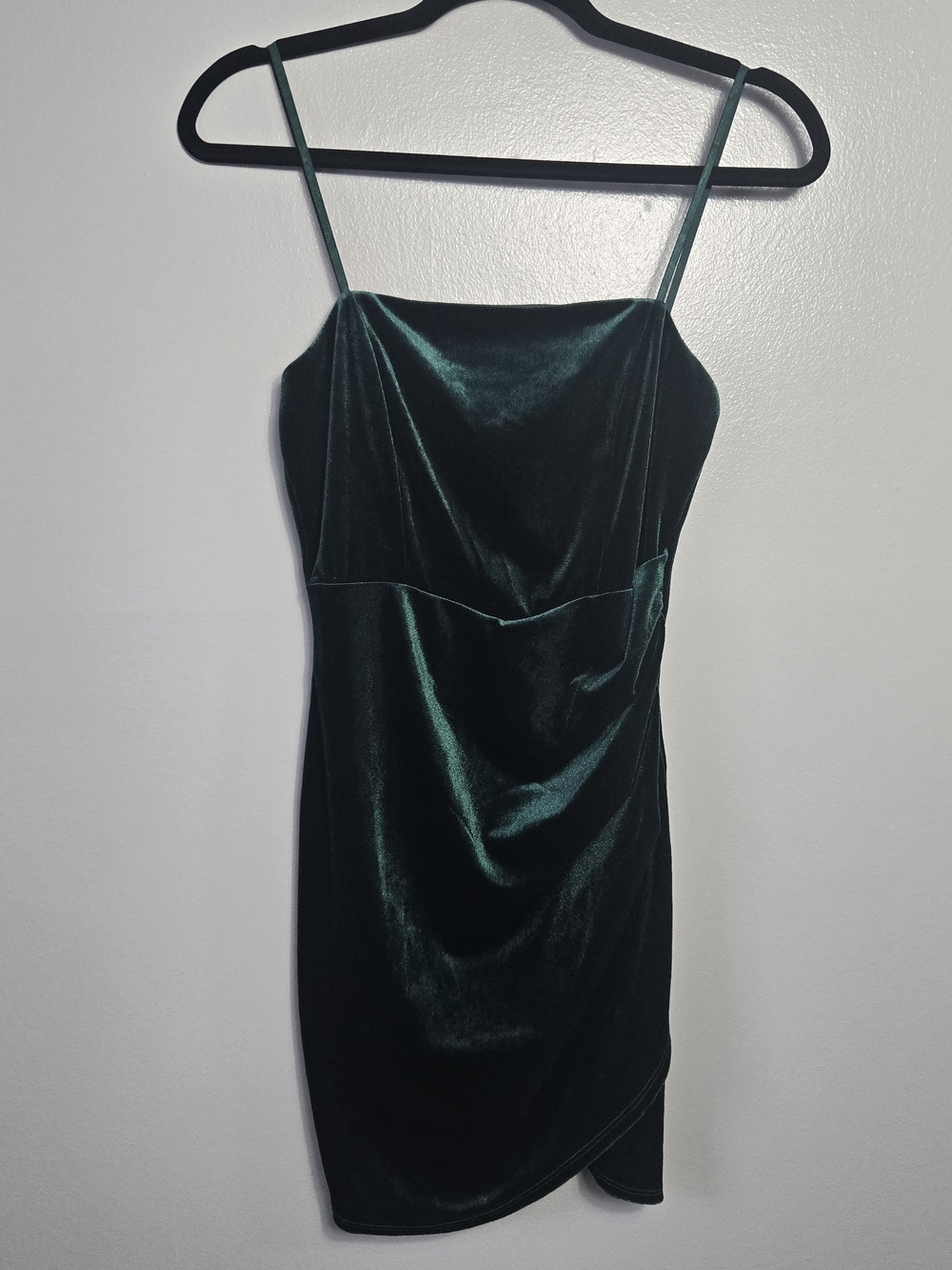 Honey and Rosie Emerald Dark Green Velvet Ruched Tulip Hem Mini Dress Y2K Small